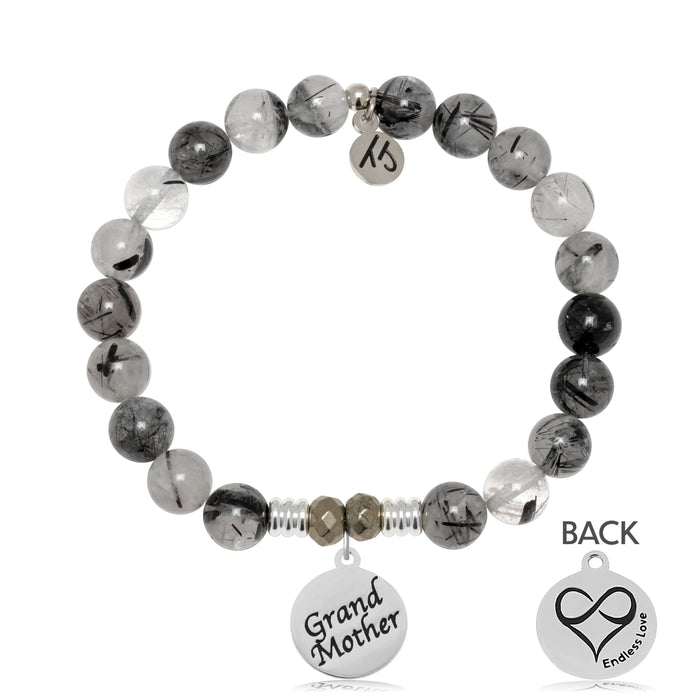 Rutilated Quartz Gemstone Bracelet with Grandmother Sterling Silver Charm