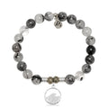 Rutilated Quartz Gemstone Bracelet with Hammered Waves Sterling Silver Charm