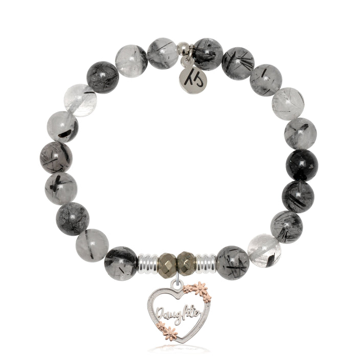 Rutilated Quartz Gemstone Bracelet with Heart Daughter Sterling Silver Charm