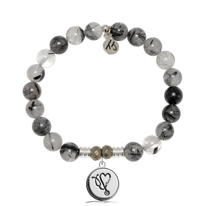 Rutilated Quartz Gemstone Bracelet with Nurse Sterling Silver Charm