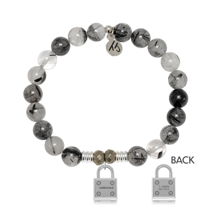 Rutilated Quartz Gemstone Bracelet with Unbreakable Sterling Silver Charm