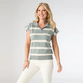 Sage Lightweight Heavenly-Luxe Short Sleeve Striped V-Neck