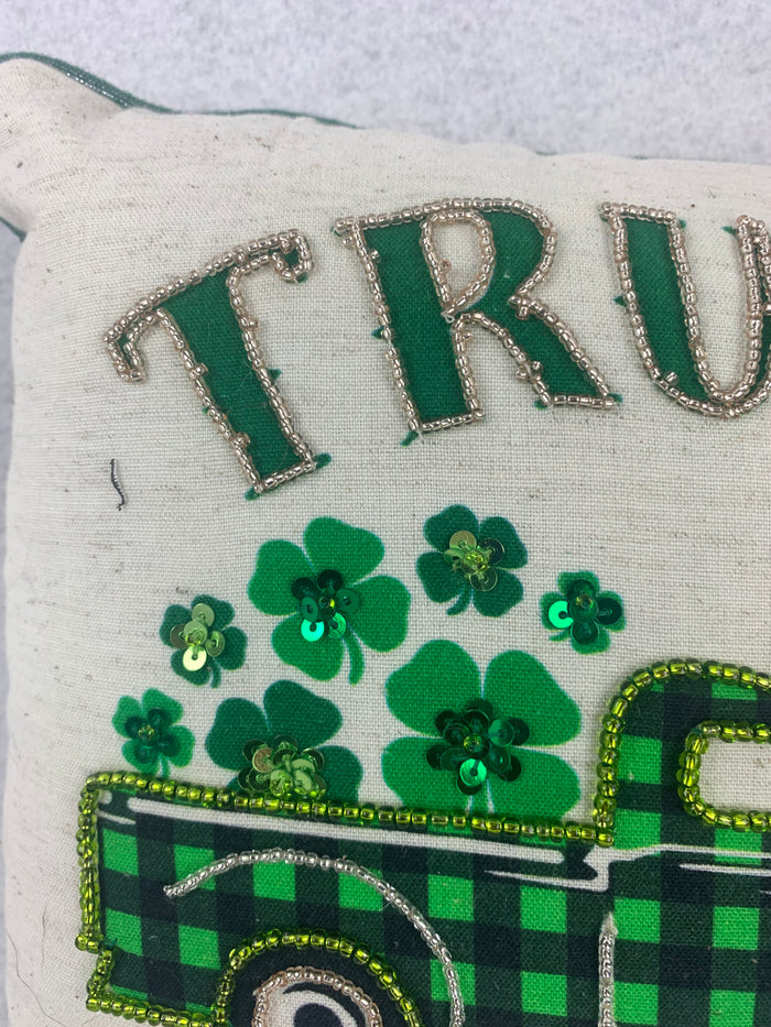 Saint Patrick’s Day Truck Filled With Shamrocks Full of Luck Pillow