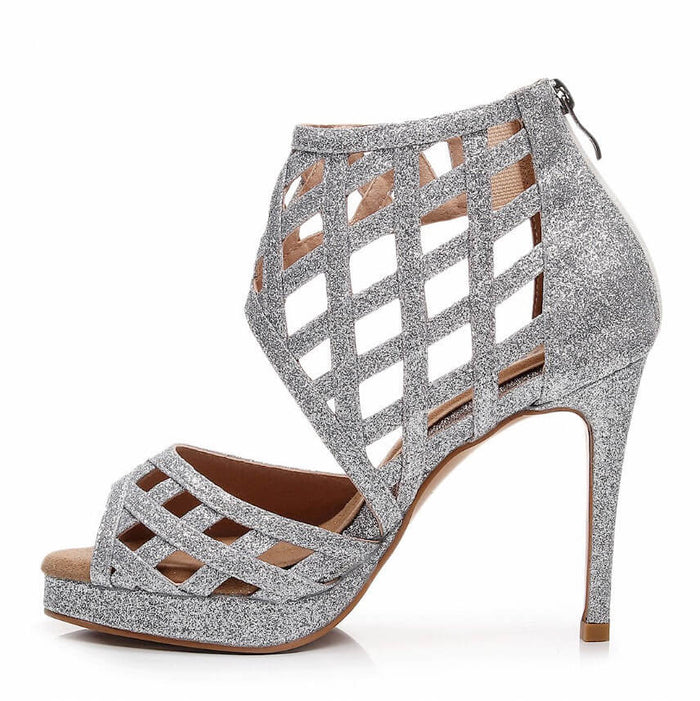 Saressa - Platform Open Toe Cage (4" Heel) Dance Shoes (Rubber Sole)