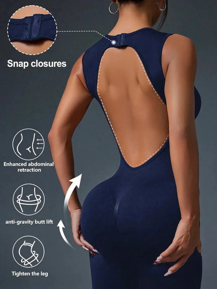 🧘‍♀️ Seamless Sleeveless Yoga Jumpsuit with Zipper Closure