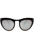 Spitfire Outward Urge Sunglasses in black silver with cat-eye polycarbonate frame and silver mirrored flat lens on festival rave sunglasses — front model view