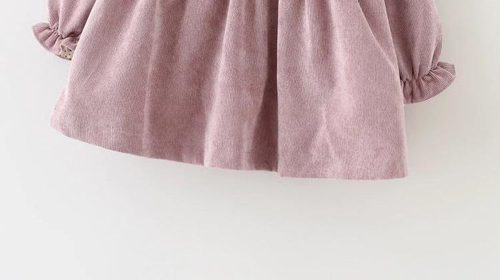 Baby girl spring Korean dress with a corduroy skirt and blouse, Children's baby spring outfit by Ancient Energy.