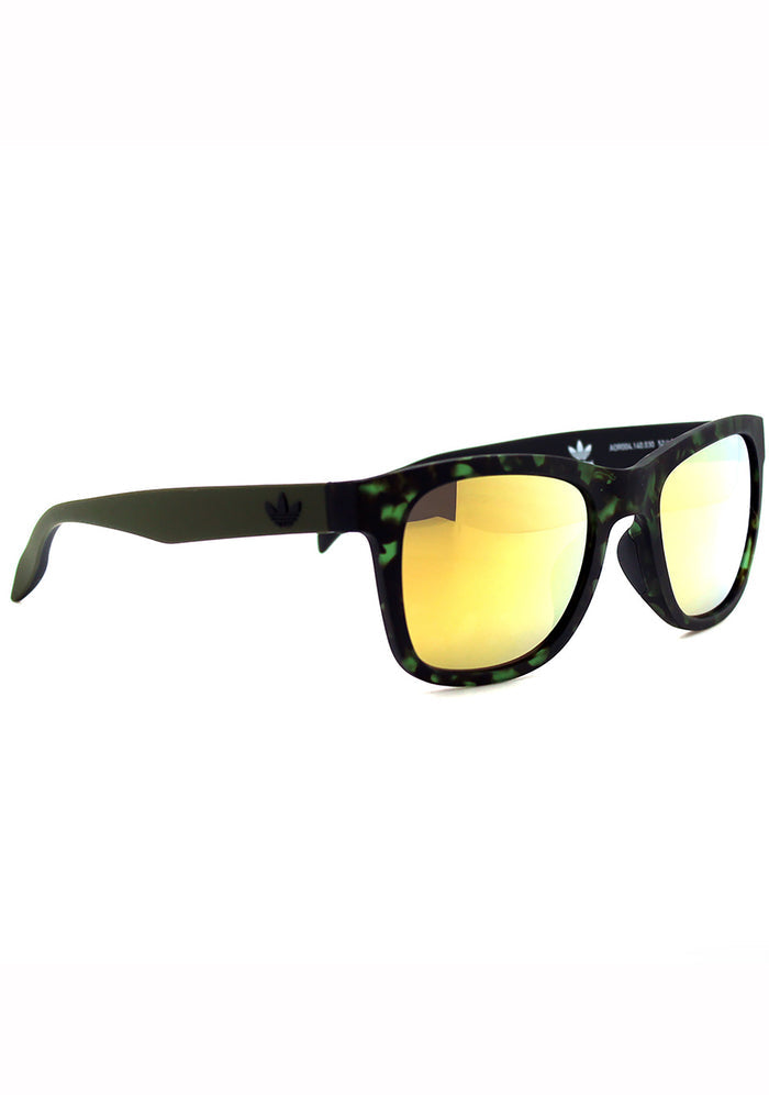Adidas Originals Square Mirror 2.0 Unisex Sunglasses in green tortoise gold with matte green tortoise frame and gold mirror lens — detail view