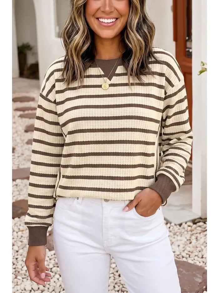 Striped Patchwork Ribbed Cuff Casual Pullover Sweatshirt