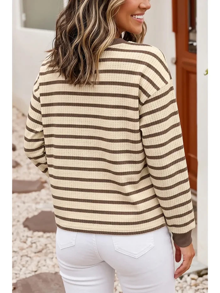 Striped Patchwork Ribbed Cuff Casual Pullover Sweatshirt
