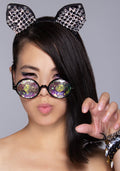 Leg Avenue Studded Cat Ear Headband in silver with sequin ear detail on festival hair accessory — front view