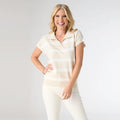 Taupe Lightweight Heavenly-Luxe Short Sleeve Striped V-Neck