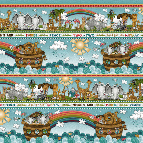 Two by Two 1759-17 Teal Border Stripe