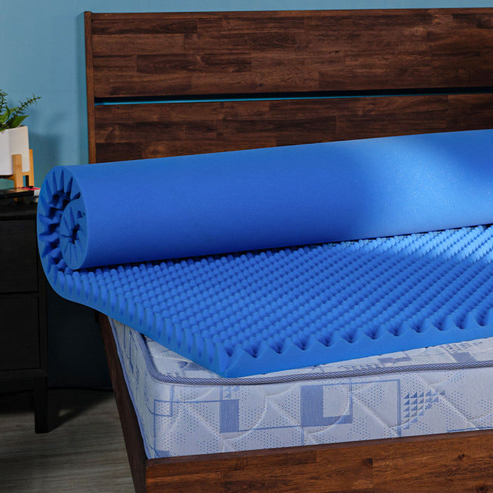 Uratex Back Care Mattress Topper Medium Firm in blue, back view