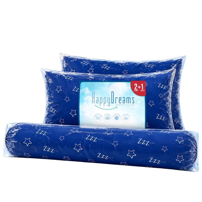 Uratex Happy Dreams 2+1 pillows and bolster set in blue star-print covers