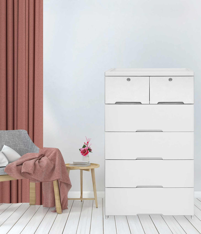 Uratex Monoblock Lock-It 5 Layer Drawer in white, front view