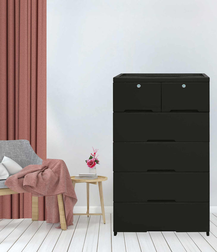 Uratex Monoblock Lock-It 5 Layer Drawer in black, front view