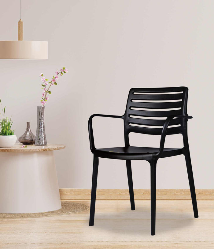 Uratex Monoblock Olympia Armchair in black, angled view