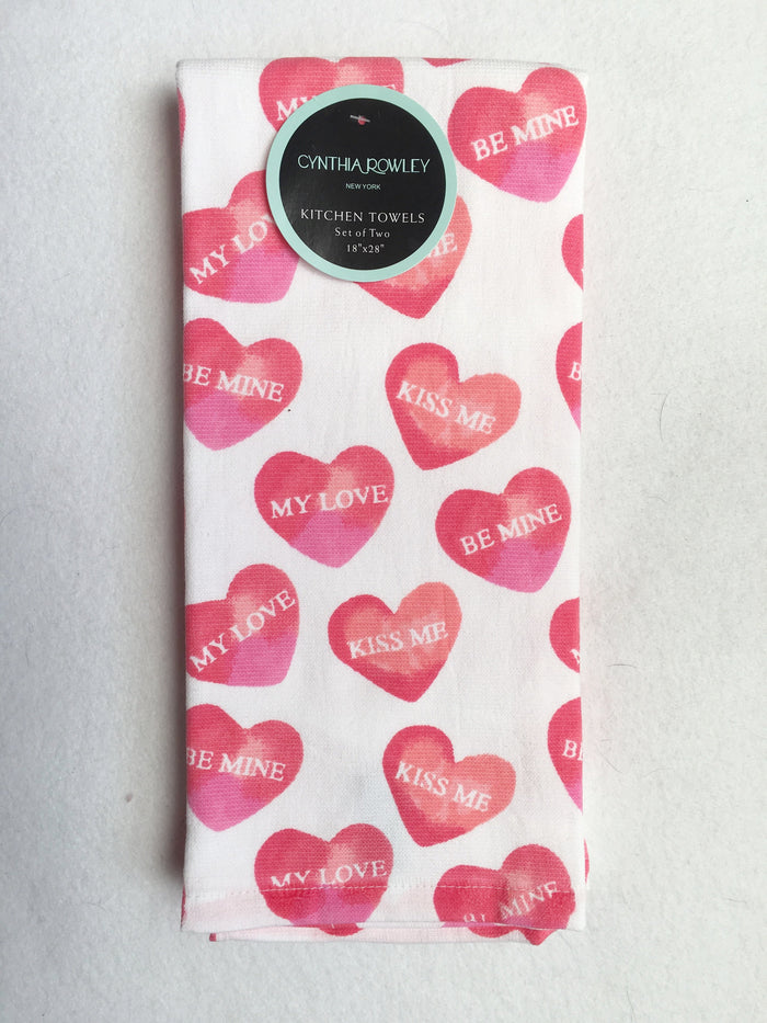 Valentine Hearts With Love Sayings 100% Cotton Kitchen Towels