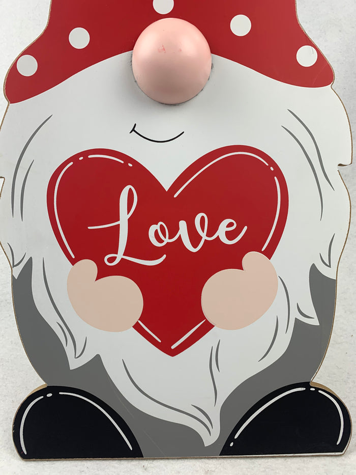 Valentine Stand or Hang Up Wooden Gnome Holding Heart Display
