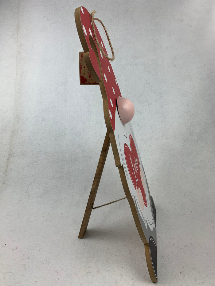 Valentine Stand or Hang Up Wooden Gnome Holding Heart Display