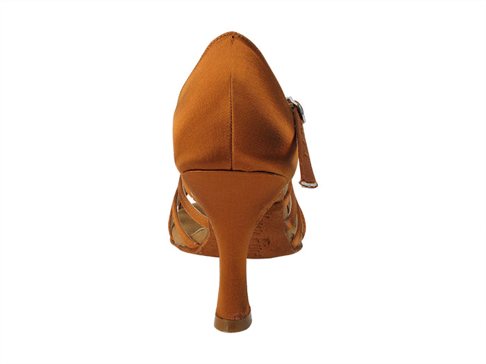 S9216 Copper Tan Satin with 3" Flare Heel in the photo