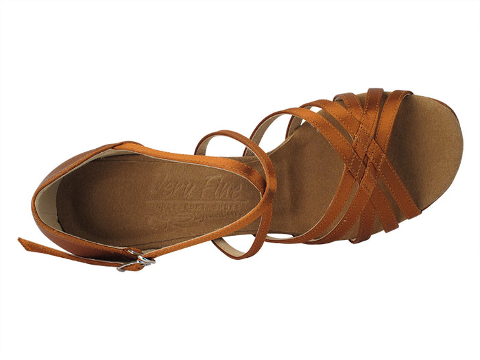 S9216 Copper Tan Satin with 3" Flare Heel in the photo