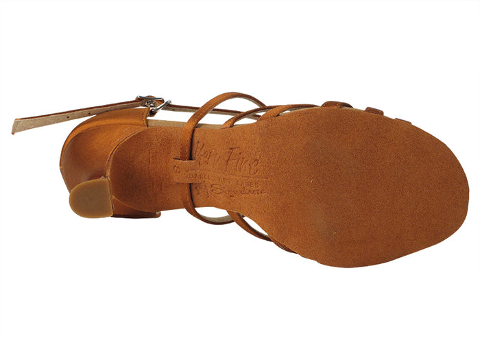 S9216 Copper Tan Satin with 3" Flare Heel in the photo