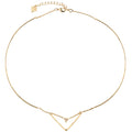 Wanderlust + Co Astrid Choker in gold with suspended triangular pendant and rose quartz gemstone on 14k gold plated festival choker — front view